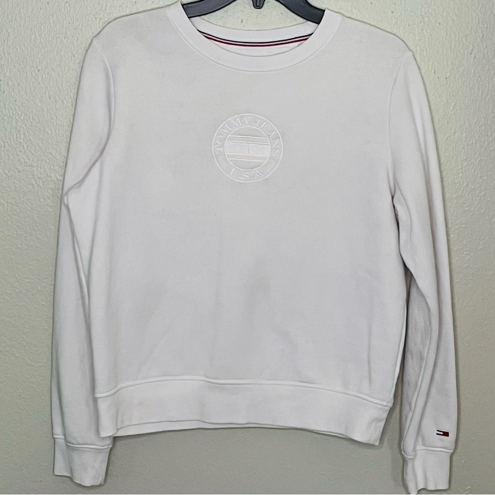 Tommy Hilfiger Classic White Crewneck Sweatshirt Classic Preppy Womens Medium